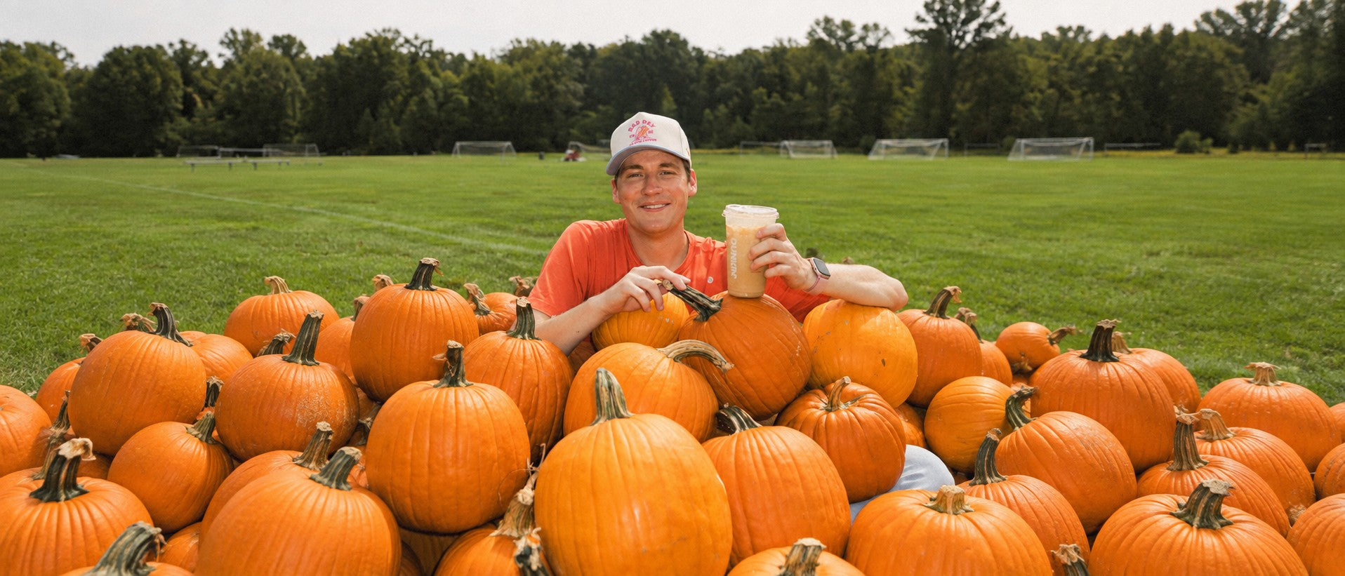 Sir Yacht behind a pile of pumpkins